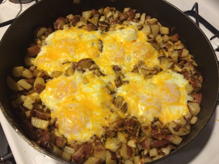 Baked Cheddar Eggs &&nbsp;Potatoes.